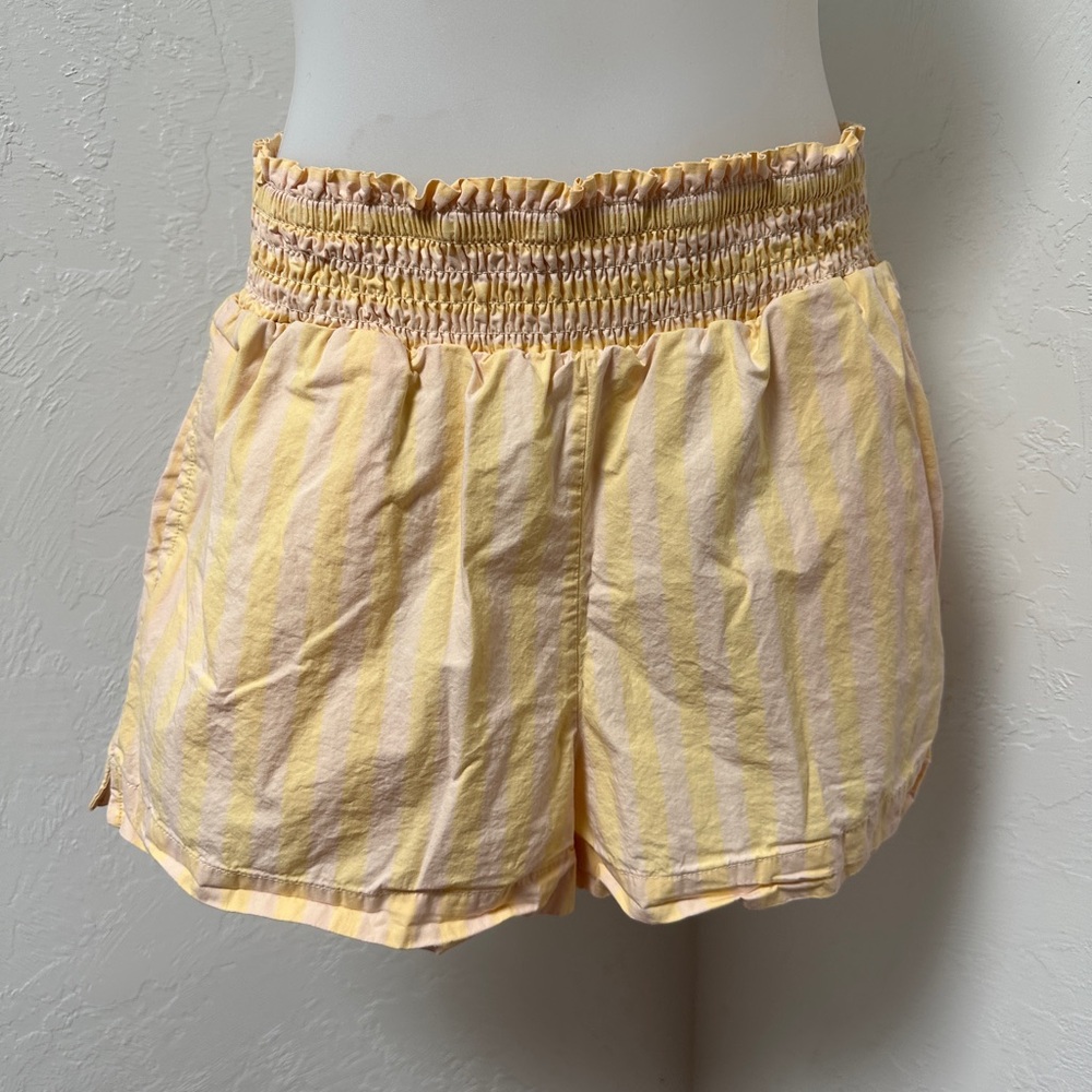 High Waist Yellow Striped Women's Shorts